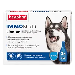 Beaphar Immo Shield Line-On Medium Dog lašai nuo blusų ir erkių šunims nuo 11 iki 25 kg, 3 pipetės