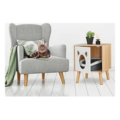 Kačių tualeto spintelė Relaxdays 10047385.0, Uždara, Balta/ruda, 40 × 50 × 40 cm — 2 nuotrauka