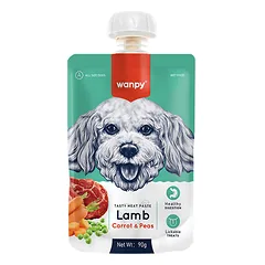 Wanpy pasta šunims, su ėriena, morkomis ir žirneliais, 90g