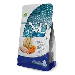 Farmina N&D Kitten Grain Free menkė, krevetės, moliūgas ir melionas begrūdis sausasis maistas kačiukams, 300g