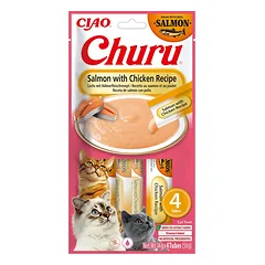 INABA Churu Cat Salmon with Chicken 4x14g kreminiai lašišos ir vištienos skonio kačių skanėstai