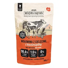 WIEJSKA ZAGRODA Superfoods Jautiena su veršiena ir katės mėta, šlapias kačių maistas, 24 x 100 g