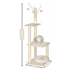 Katės draskyklė Tomi 130 cm, smėlio spalvos, 5 lygių, 4 kamuoliukai, volas — 3 nuotrauka