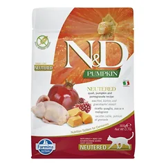 Sausas pašaras katėms FARMINA N&D PUMPKIN CAT Dry Quail&Pomegr NEUTERED ADULT 300g