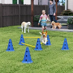 Agility rinkinys šunims: 3 kliūtys su 6 kūgiais, su nešimo krepšiu, mėlynas/geltonas — 2 nuotrauka