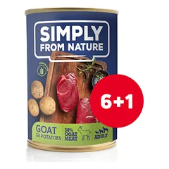 SIMPLY FROM NATURE Šlapias maistas šunims Ožka su bulvėmis 6 x 400 g + 1 GRATIS