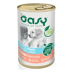 Oasy Puppy Medium & Large Salmon vieno baltymo konservai su lašiša šuniukams