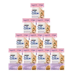 CAT CHOW Sensitive maistas su lašiša ir cukinija padaže 10x85g