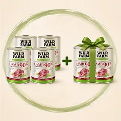 WILD FARM PURE MONO Ėriukų šuniukų vienos rūšies baltymų šunų maistas 4x400g + 2x400g NEMOKAMAI