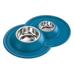 Georplast volcano inox dvigubi metaliniai dubenėliai su neslystančiu guminiu padėklu