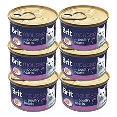 BRIT Premium by Nature Cat Mousse with Poultry Hearts 6x85 g mus z sercami paukų, šlapias maistas katėms