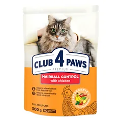 CLUB 4 PAWS Premium Visavertis pašaras suaugusioms katėms su sąvėlų pašalinimu iš virškinamojo trakto efektu, 0,3 kg