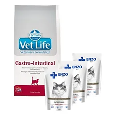 FARMINA Vet Life Cat Gastrointestinal 2kg + ENZO VET Žarnynas su ėriena padaže katėms 3x100g