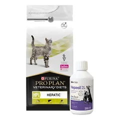 PURINA Veterinary PVD HP Hepatic Cat 1,5kg + Lab-v Hepasil Dog & Cat preparatas šunų ir kačių kepenų veiklai gerinti 250 ml