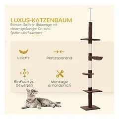 Draskyklė iki lubų 230–260 cm, reguliuojamo aukščio, su 5 platformomis ir sizalio stulpais, ruda — 4 nuotrauka