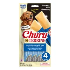 Churu Terrine skanėstas didelių veislių šunims su lašiša ir tunu, 4 vnt.