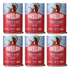 CARNILOVE Dog Can Turkey and Salmon Puppies 6x400g paštetas su kalakutiena ir lašiša šuniukams
