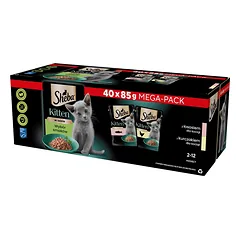 SHEBA Kitten Selection of Flavours paketėliai 40x85 g su lašišos, vištienos padažo gabalėliais kačiukams