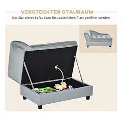 Sofa augintiniui su daiktų dėže ir minkšta pagalvėle, pliušinis užvalkalas, kietmedžio rėmas, iki 15 kg, 76 x 45 x 43 cm, šviesiai pilka — 5 nuotrauka