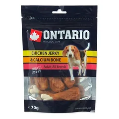 Ontario Chicken Jerky & Calcium Bone skanėstas šunims, vištienos džiovinys su kalcio kauliuku, 70 g