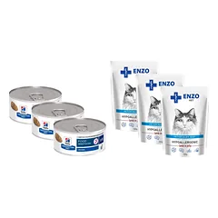 HILL'S PD Prescription Diet Feline z/d Jautrumas maistui 3x156g + ENZO VET Hipoalerginiai produktai katėms su ėriena želė 3x100g