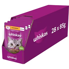 WHISKAS Adult 28x85g drėgnas maistas suaugusioms katėms su vištienos drebučiais