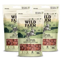 WILD FARM ėriukų žvaigždutės su taurinu 3x50g kačių skanėstai
