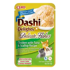 CIAO Dashi Delight vištienos dribsniai su tunu ir šukutėmis katėms, 40 g photo
