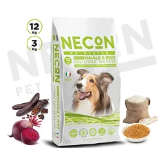 Necon No Gluten Rich in Pork Dog sausas pašaras šunims be gliuteno su kiauliena, 3 kg — 2 nuotrauka