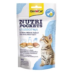 GimCat Nutri Pockets Junior Mix traškūs skanėstai kačiukams su įdaru, palaiko normalų kaulų vystymąsi ir sveiką augimą, 60 g