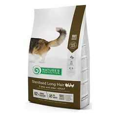 Nature's Protection suaugusių ilgaplaukių kačių sausas pašaras po sterilizacijos su paukštiena, 2 kg — 2 nuotrauka