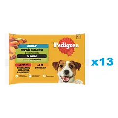 PEDIGREE Skonių pasirinkimas padaže 52x100g drėgnas ėdalas suaugusiems šunims jautiena ir ėriena, kalakutiena ir morkos