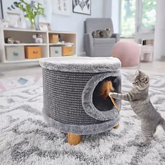 Tvirta katės draskyklė-namelis su plunksnele ir guoliu, 38 cm — 4 nuotrauka