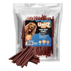 Uniq Pets minkštos jautienos lazdelės skanėstai 500g