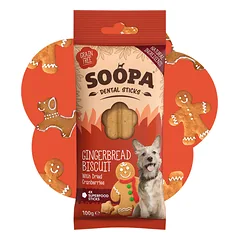 SOOPA Imbierinių meduolių skonio lazdelės šunims, Gingerbread Biscuit Dog Dental Sticks