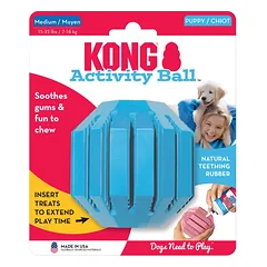KONG Puppy Activity Ball minkštos gumos žaislas šuniukams dantų valymui ir dantenų masažui, vidutinis