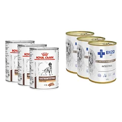 ROYAL CANIN Gastro Intestinal High Fibre 3x410g skardinė + ENZO VET Žarnyno dieta šunims su ėriena 3x400g