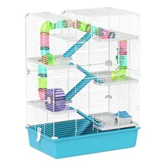Zatte Hamsterkäfig 6 Etagen, Röhren, Laufrad, 58x36x81 cm, Hellblau