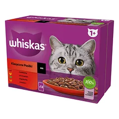 WHISKAS Adult 12 x 85 g "Classic Meals" drėgnas kačių maistas su jautiena, vištiena, ėriena, paukštiena