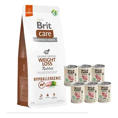 BRIT CARE  Weight Loss Rabbit 12kg + Wild Farm Pate Lamb 6x400g ėrienos ėdalas šunims be glitimo