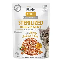Brit Care Cat Sterilized Fillets in Gravy with Savory Salmon&Tuna konservai katėms