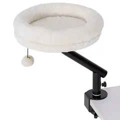 Katės lova prie rašomojo stalo, su 360° sukimusi, reguliuojamo aukščio, su nuimamu, skalbimo mašinoje skalbiamu guoliu, katėms iki 6 kg, namų biurui, kreminės baltos spalvos