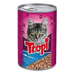 Konservuotas kačių pašaras su žuvimi TROPI 415g