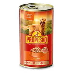 Konservai šunims PROPESKO dog Chicken, liver and carrot in sauce, pieces su vištiena, kepenėlemis ir morkomis, 1240 g