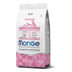 Monge Natural Superpremium All Breeds Puppy & Junior Pork, Rice & Potatoes sausas maistas šuniukams