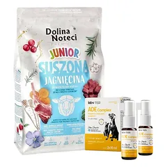 DOLINA NOTECI Premium Junior Lamb - džiovintas ėdalas šunims 4kg + Lab-V ADE Complex - vitaminų A, D ir E kompleksas šunims ir katėms