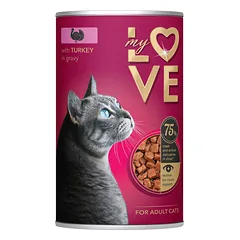 MY LOVE VISAVERTIS KONSERVUOTAS ĖDALAS SUAUGUSIOMS KATĖMS SU KALAKUTIENA PADAŽE 415g