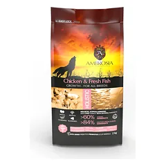 AMBROSIA grain-free Chicken & Fresh Fish Puppy begrūdis vištienos ir šviežios žuvies sausas maistas šuniukams 2kg