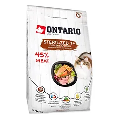 Ontario Cat Sterilised 7+ sausas maistas sterilizuotoms katėms nuo 7 metų, su lašiša ir vištiena, 400 g
