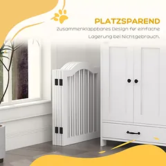 Sulankstoma šunų užtvara iš 5 dalių, masyvo mediena ir MDF, 254,5x29,5x61 cm, balta — 5 nuotrauka